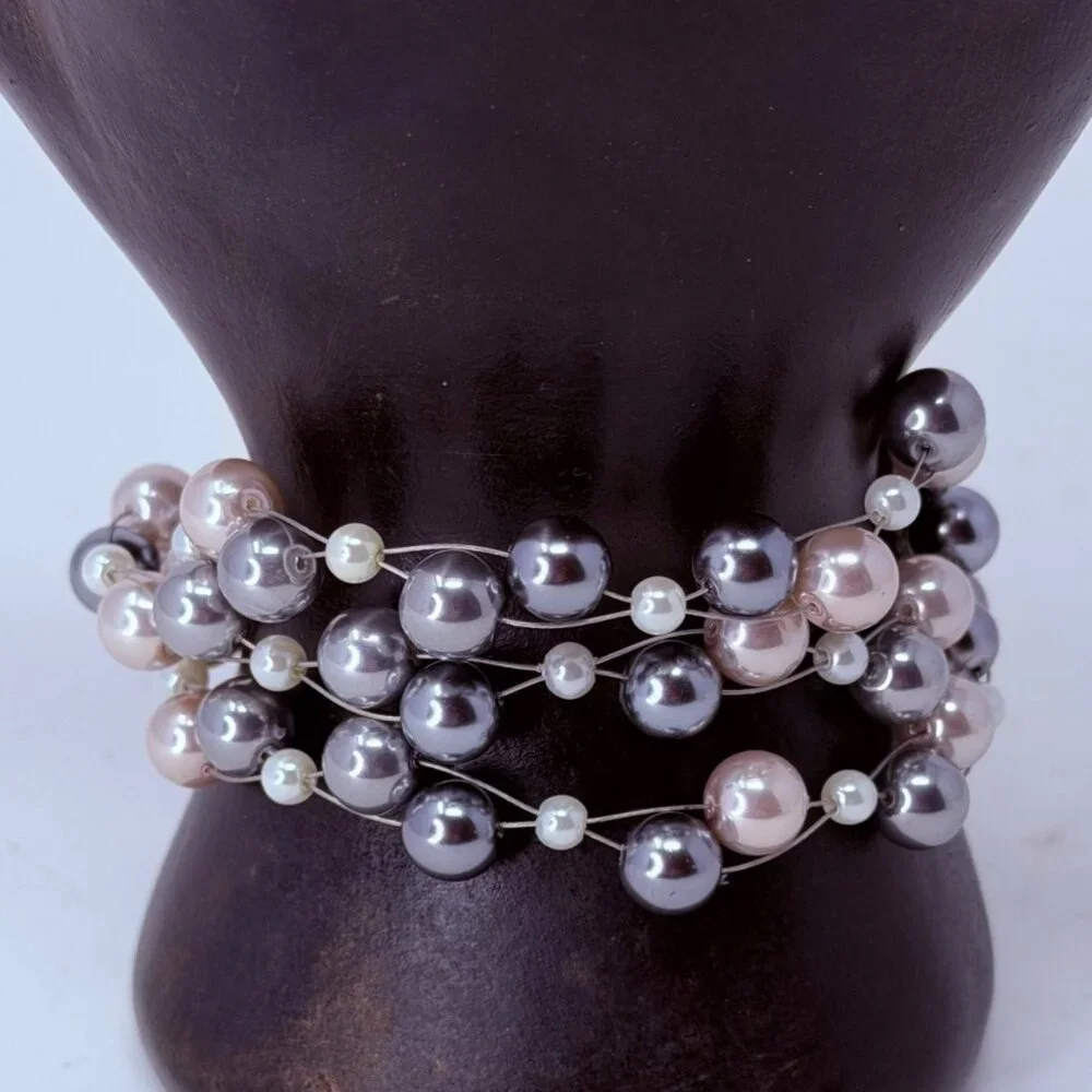 Vintage Silver Pearl Illusion Bracelet Sterling Silver 925 Triple Strand Unworn - Picture 4 of 8
